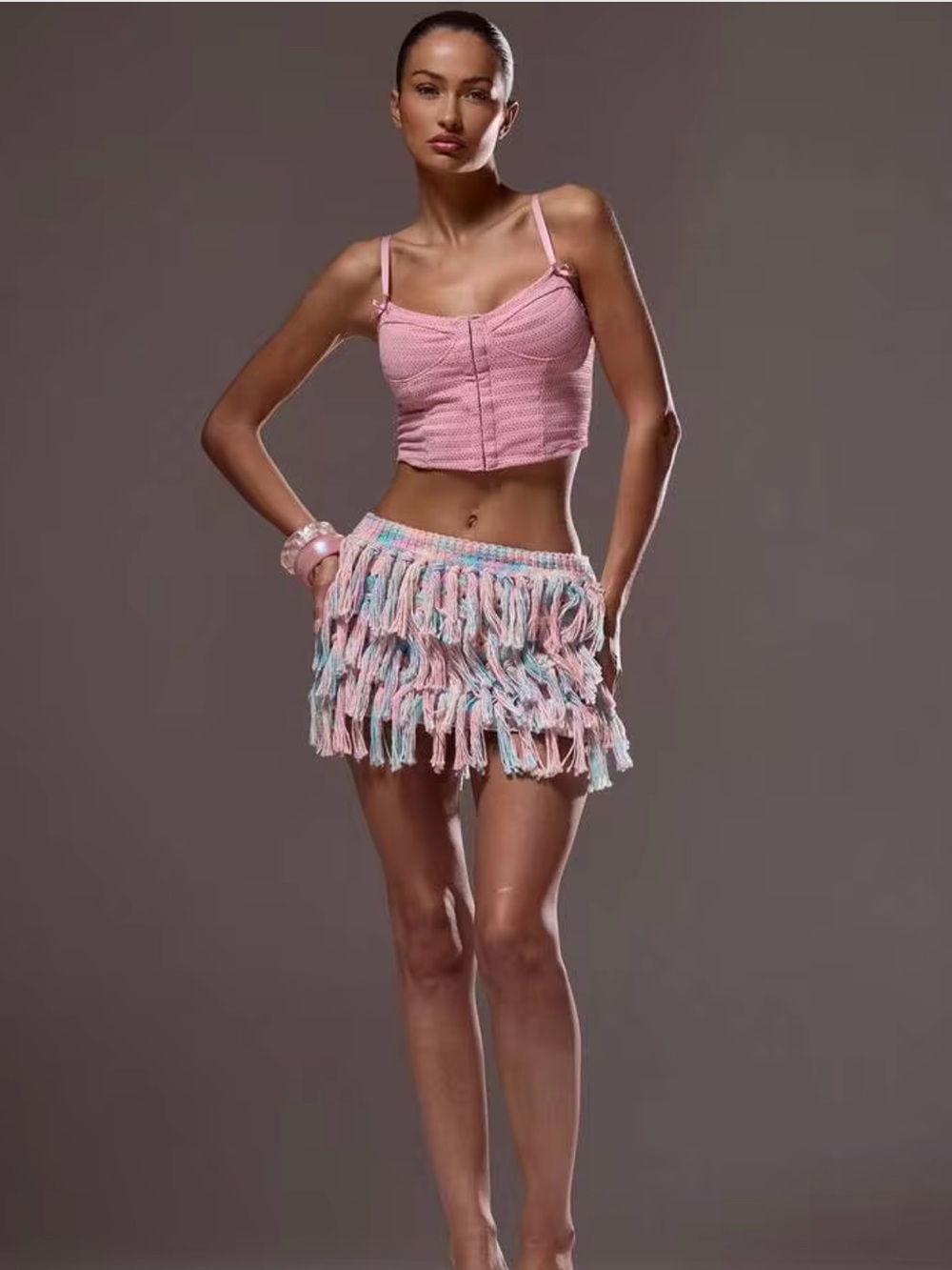 SHEIN MUSERA Frilled Knit Tiered Mini Skirt